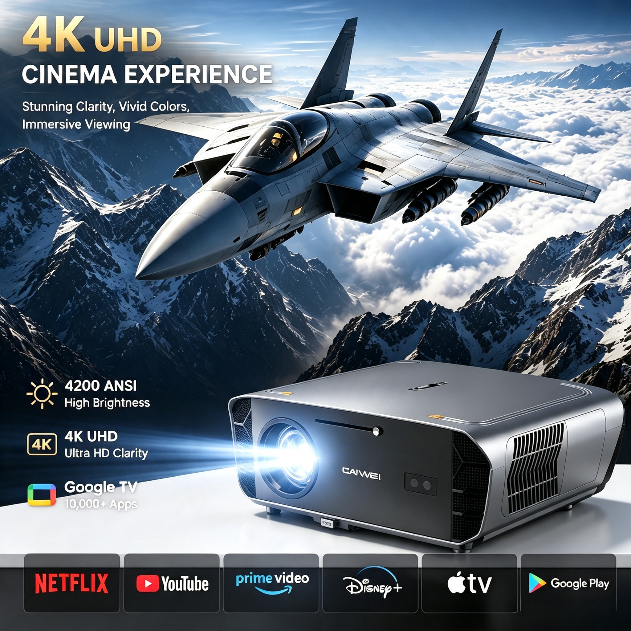 Home Cinema Experience - 4000ANSI 4K Daytime Projector Ultra HD