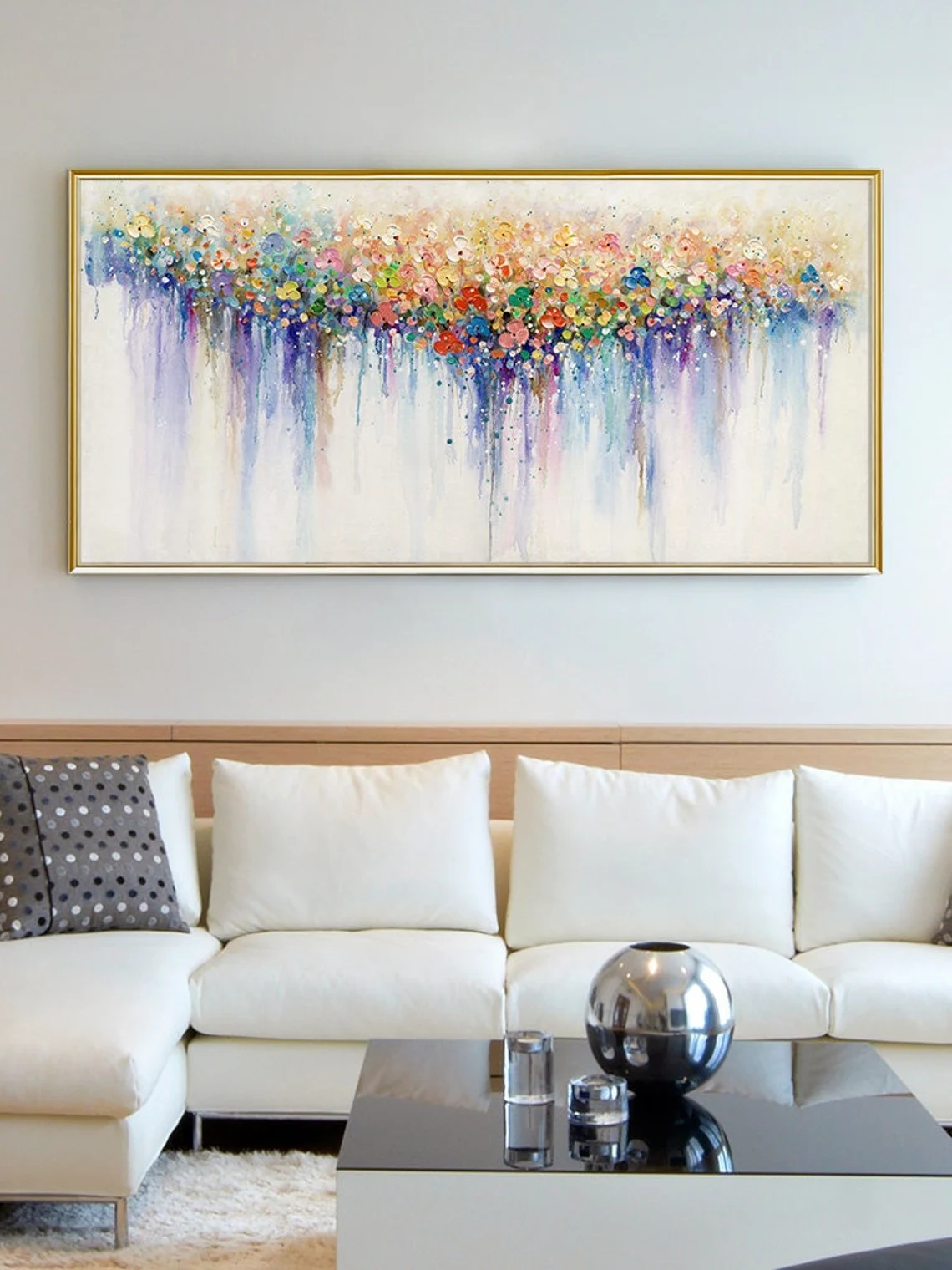 Home Cinema Wall Art - Colorful Flower Painting on Canvas, Original