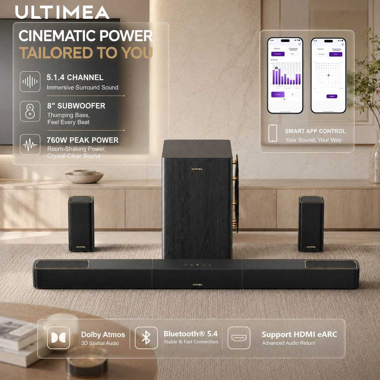 Home Cinema Dolby Atmos - ULTIMEA Skywave Series 760W 5.1.4ch Soundbar