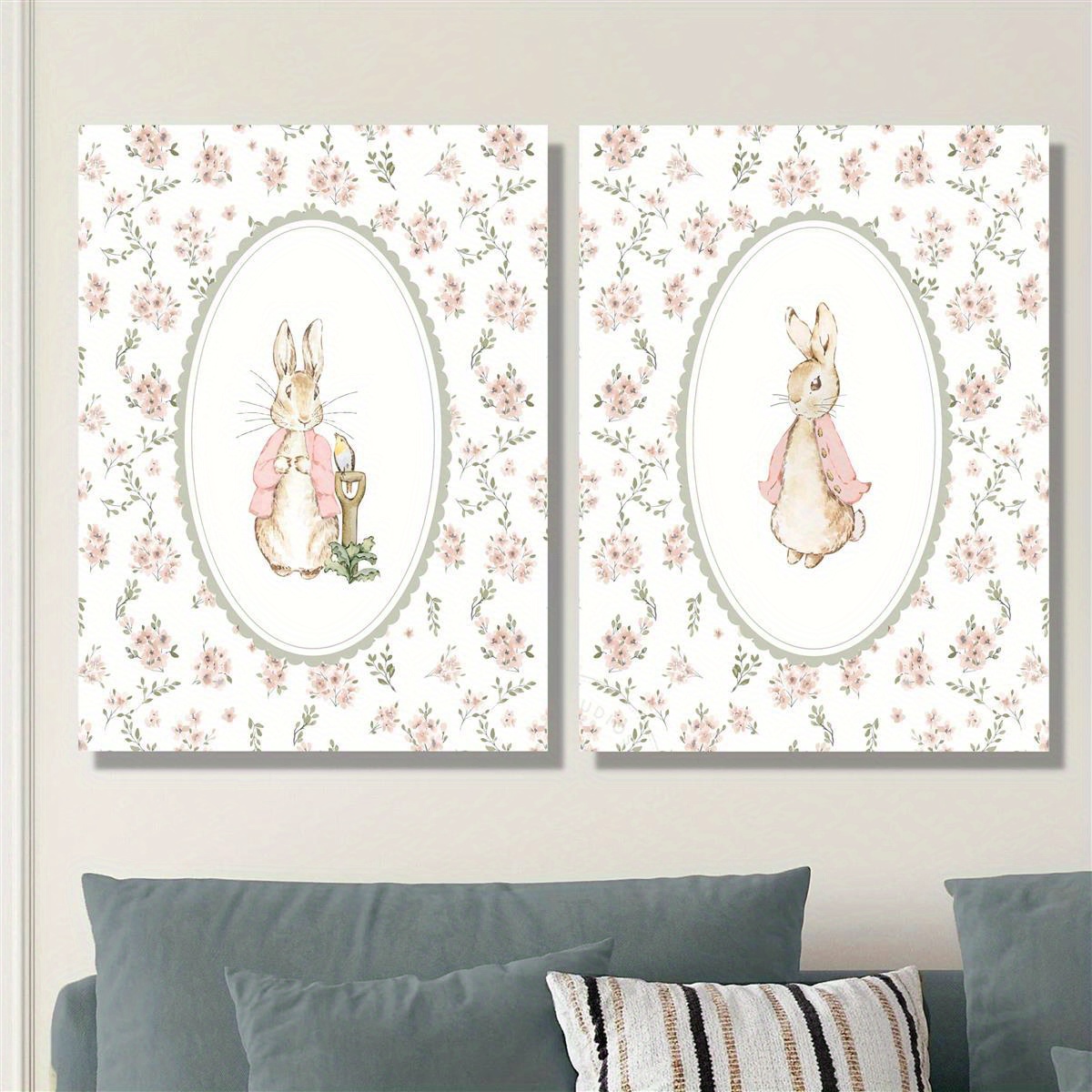 Home Cinema Wall Art - 2pcs Retro Easter Rabbit Canvas Print