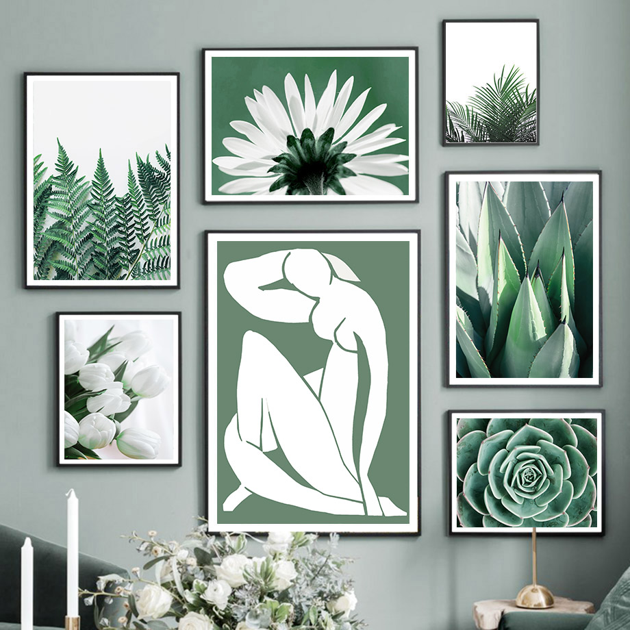 Home Cinema Wall Art - Green Matisse Girl Cactus Plant Leafy
