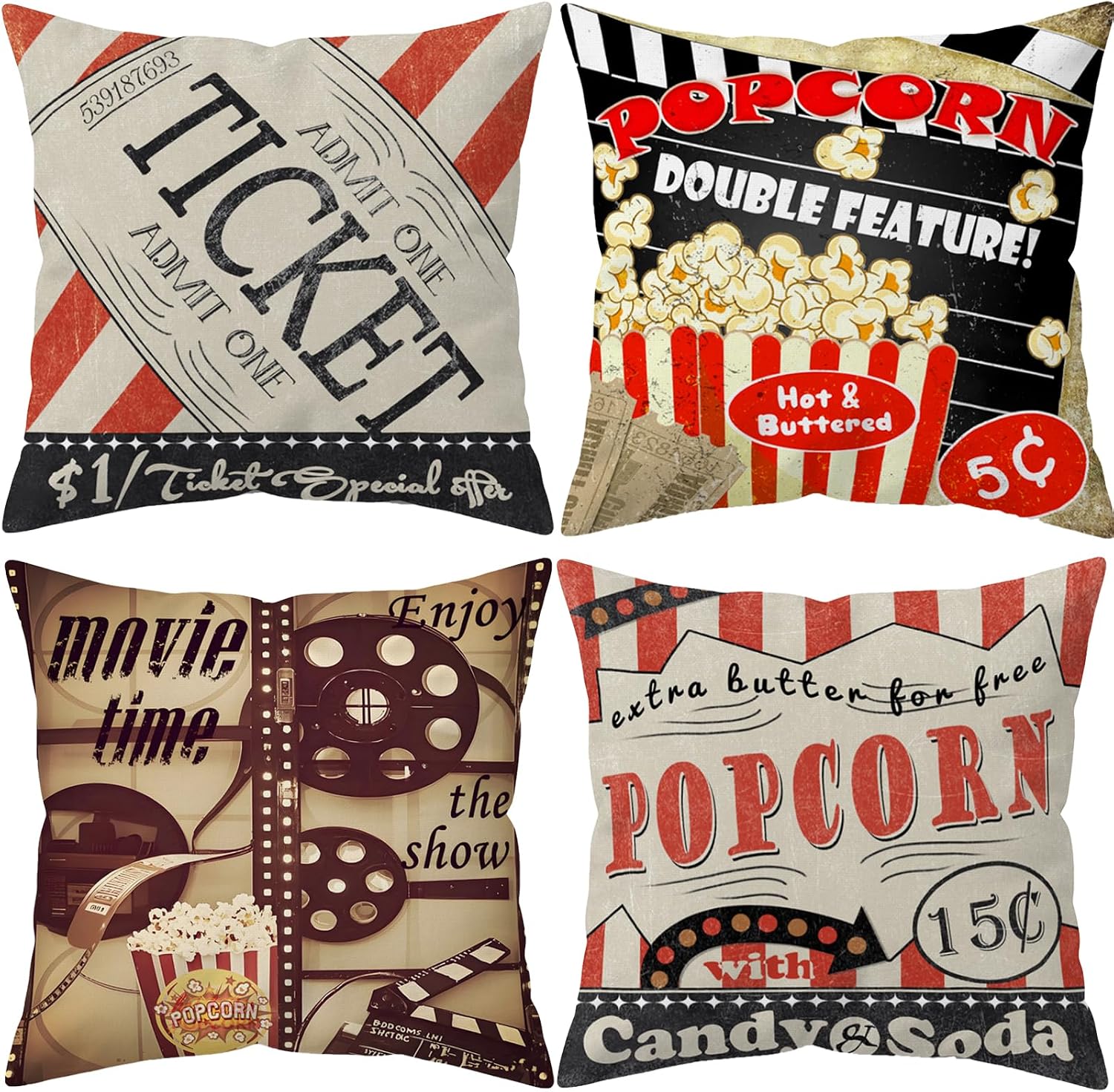 4Pcs Retro Cinema Throw Pillow - Home Cinema Tickets recensione e prezzo