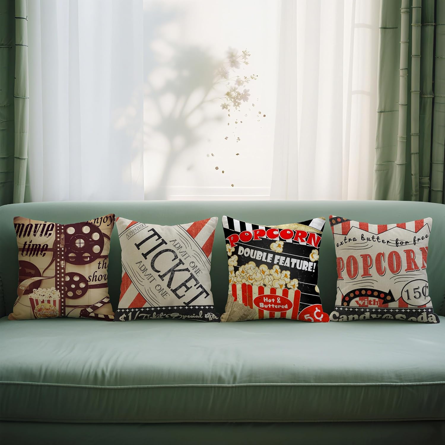 4Pcs Retro Cinema Throw Pillow - Home Cinema Tickets recensione e prezzo