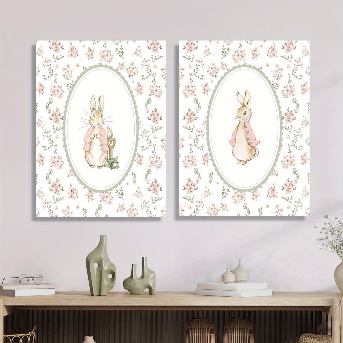 2pcs Retro Easter Rabbit Canva - Home Cinema Wall Art recensione e prezzo